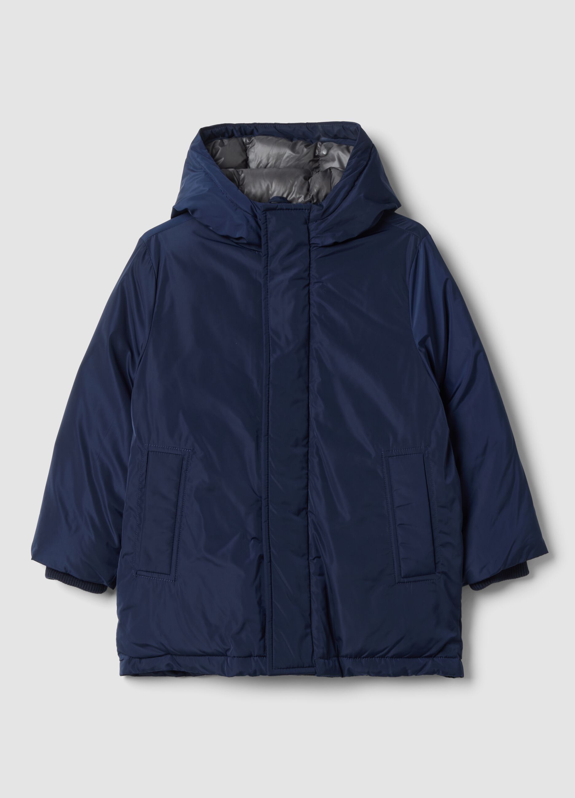 Navy blue padded hooded jacket