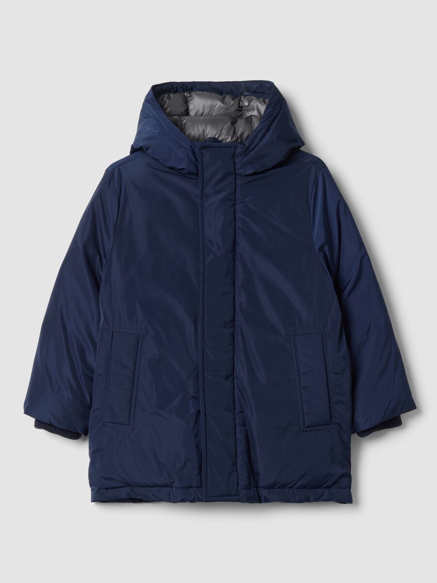 Navy blue padded hooded jacket_0
