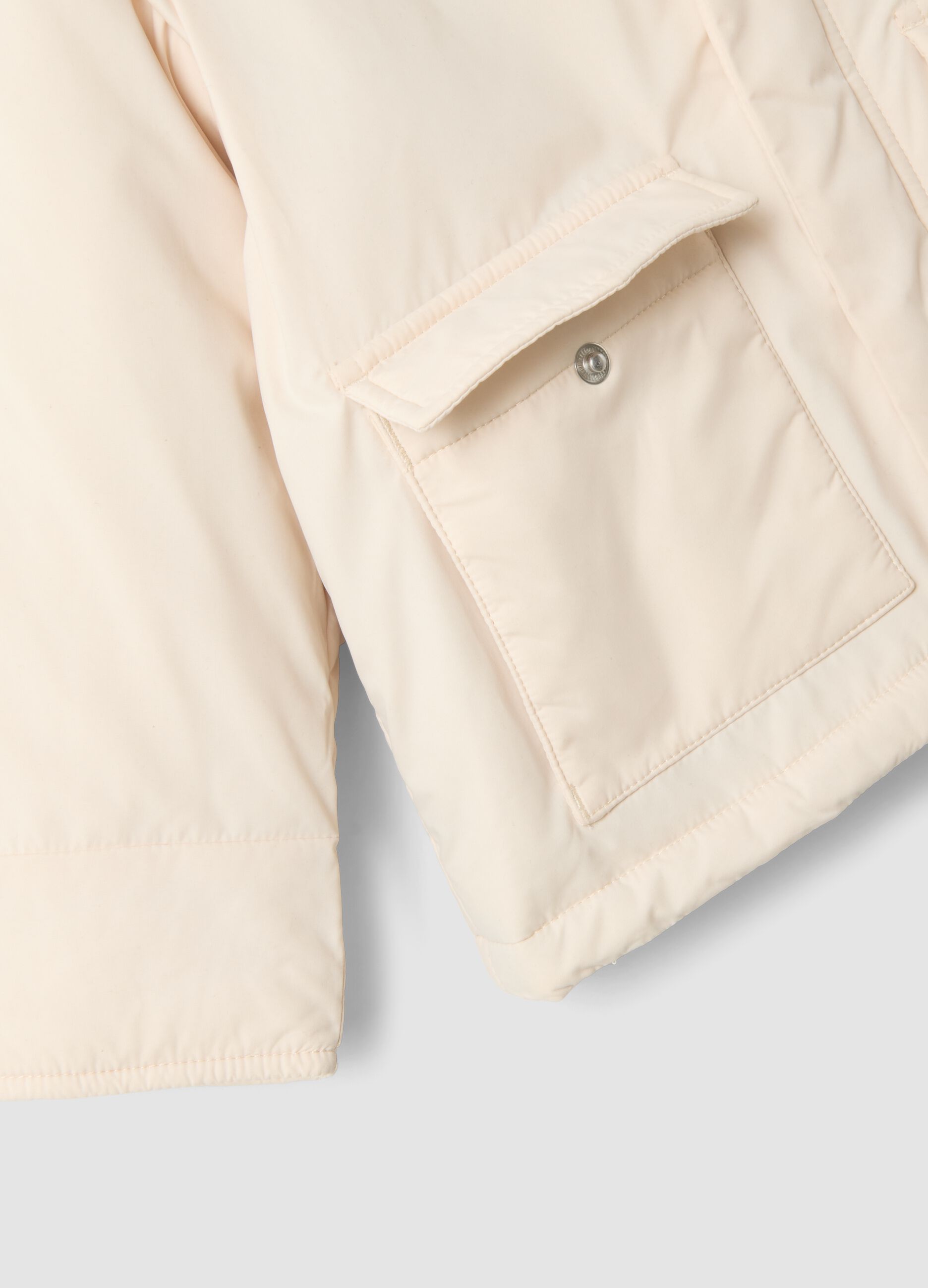 Pink padded hooded jacket with animal-print lining