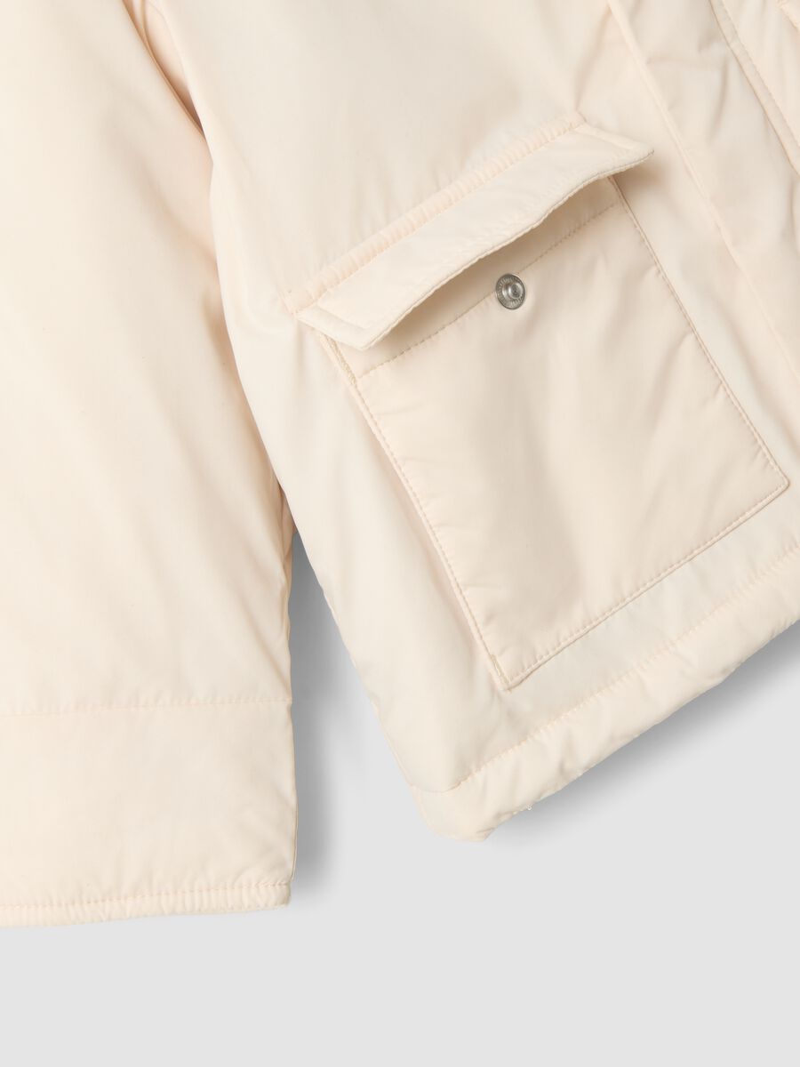 Pink padded hooded jacket with animal-print lining_3