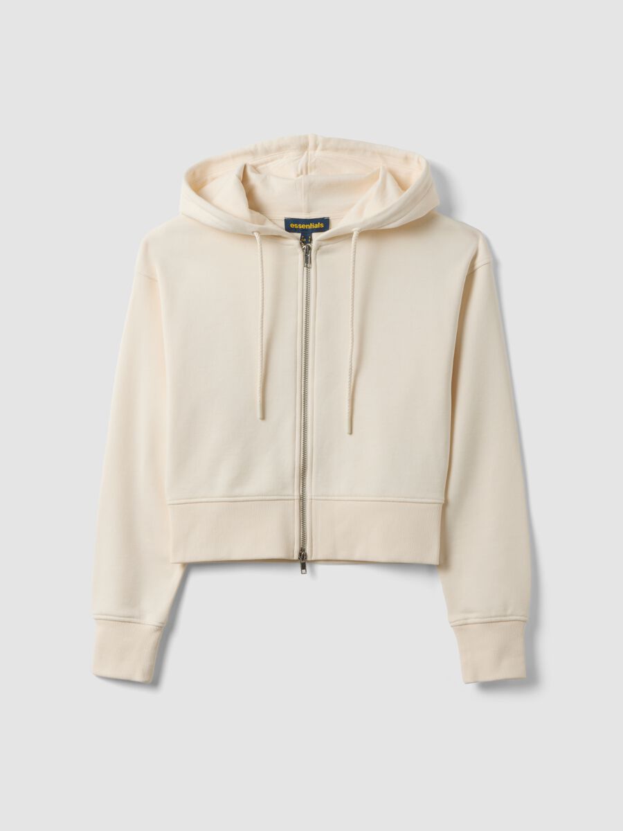 White cotton-blend fitted zip-up hoodie_4