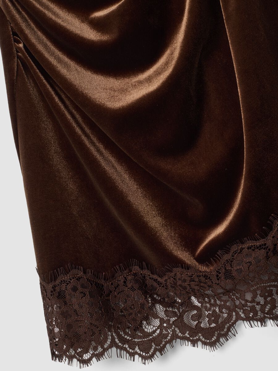 Brown stretch-fabric dress with high neckline_1