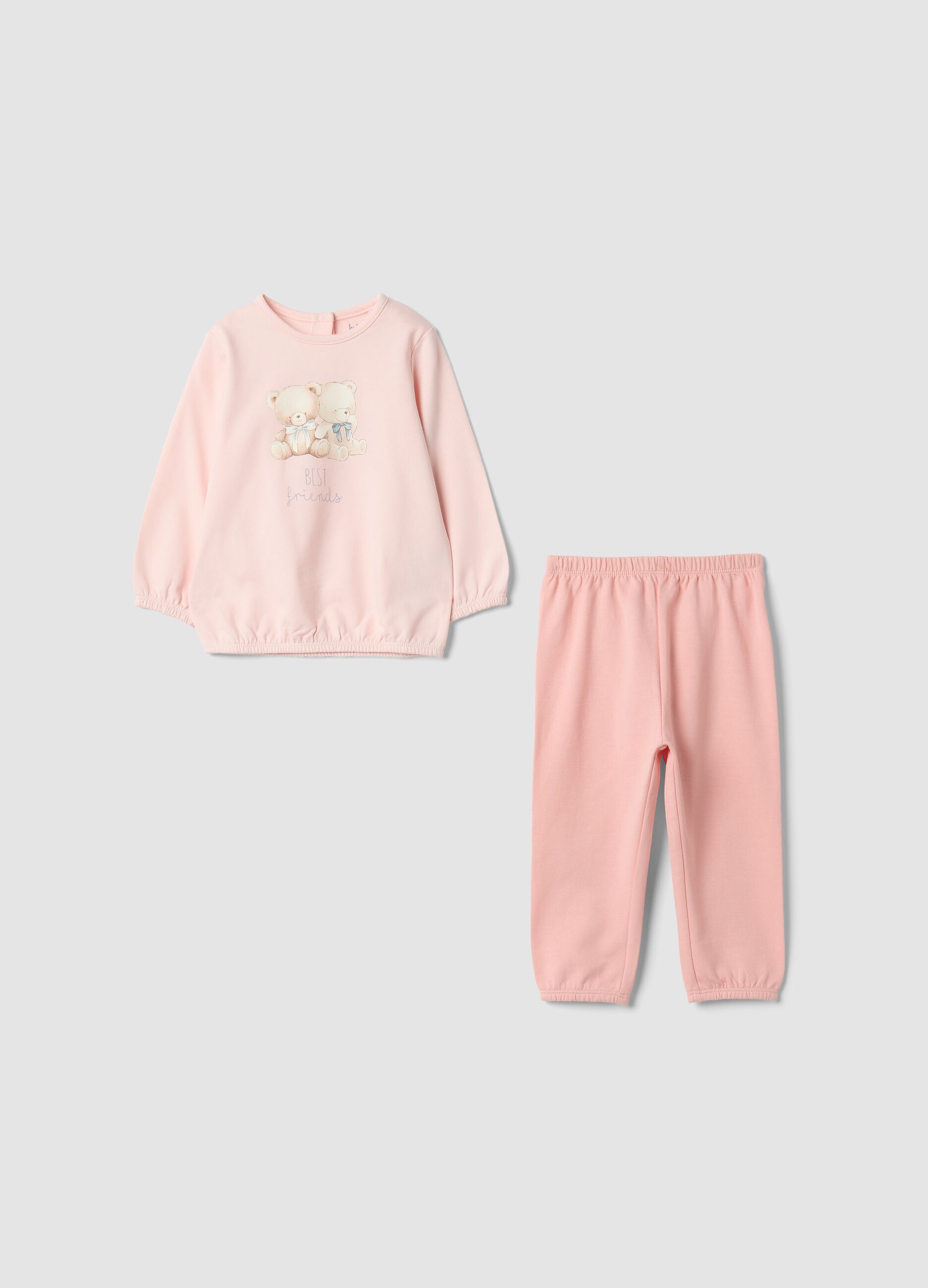 Pink organic cotton pyjamas with teddy bear print