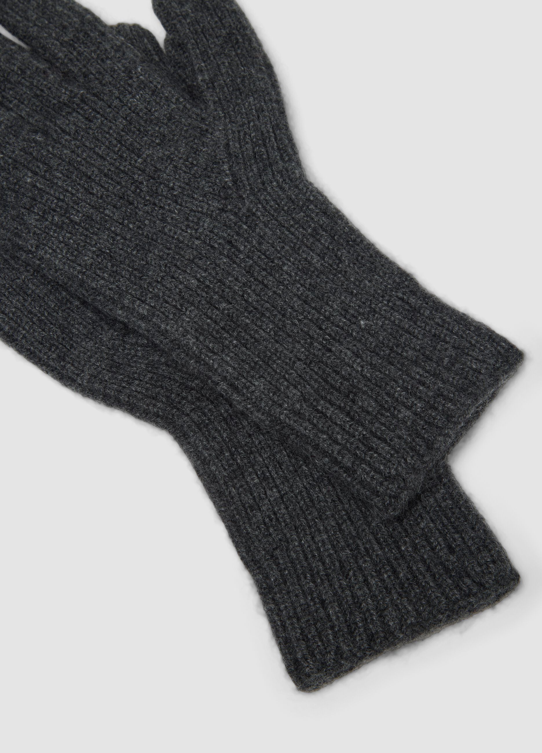 Guanti grigi in puro cashmere a costine