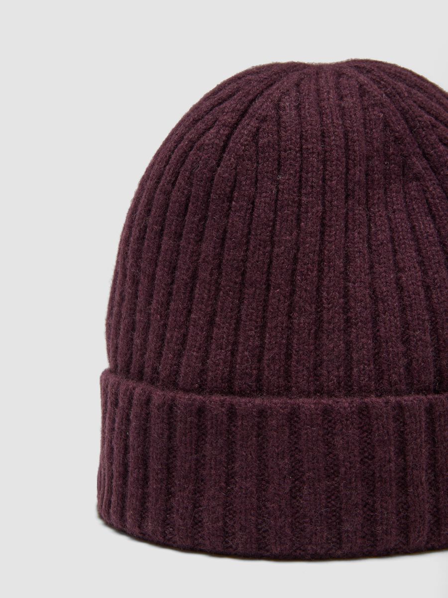 Purple ribbed pure wool beanie_2