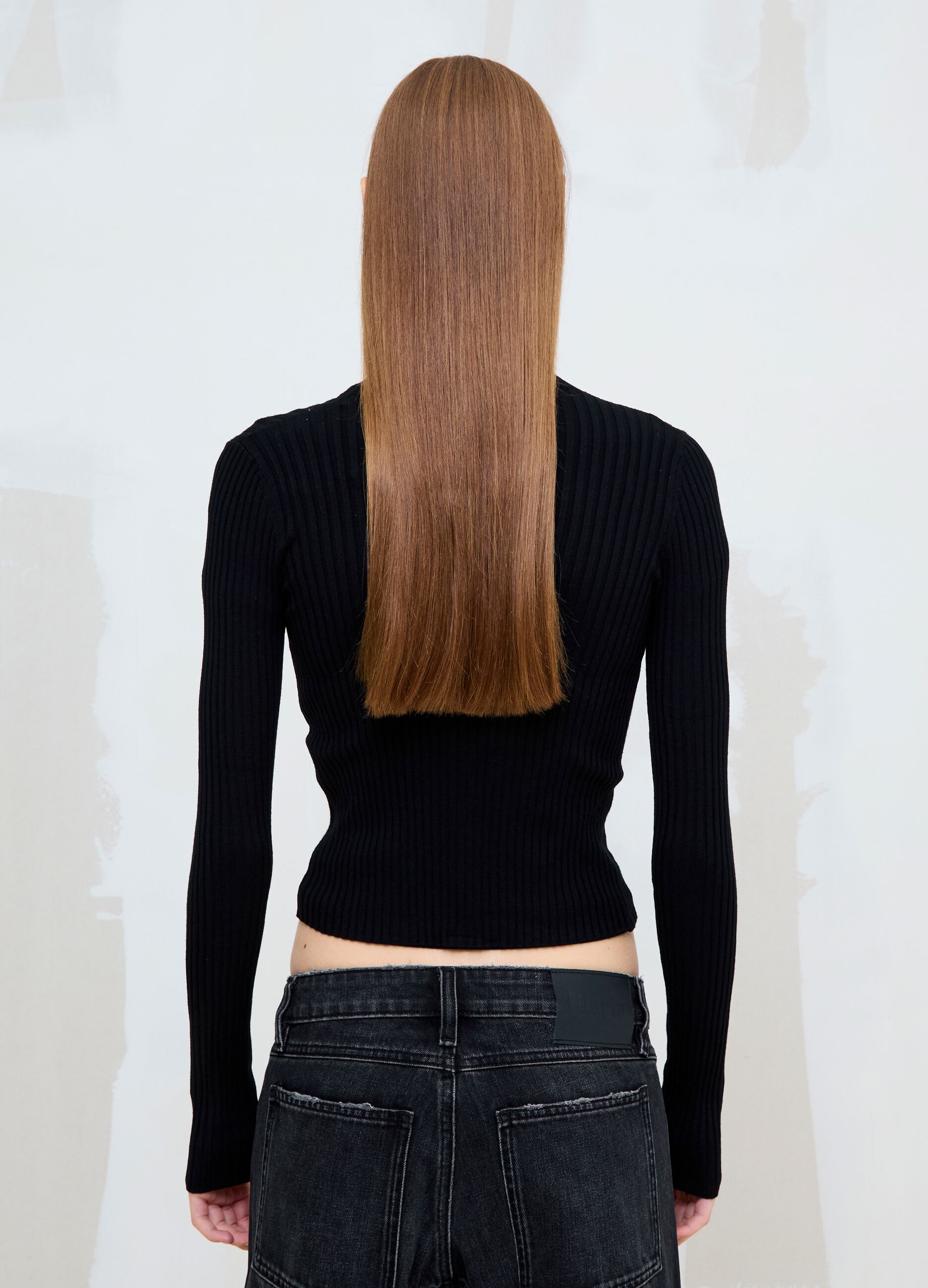 Black Ribbed Knit Full-Zip