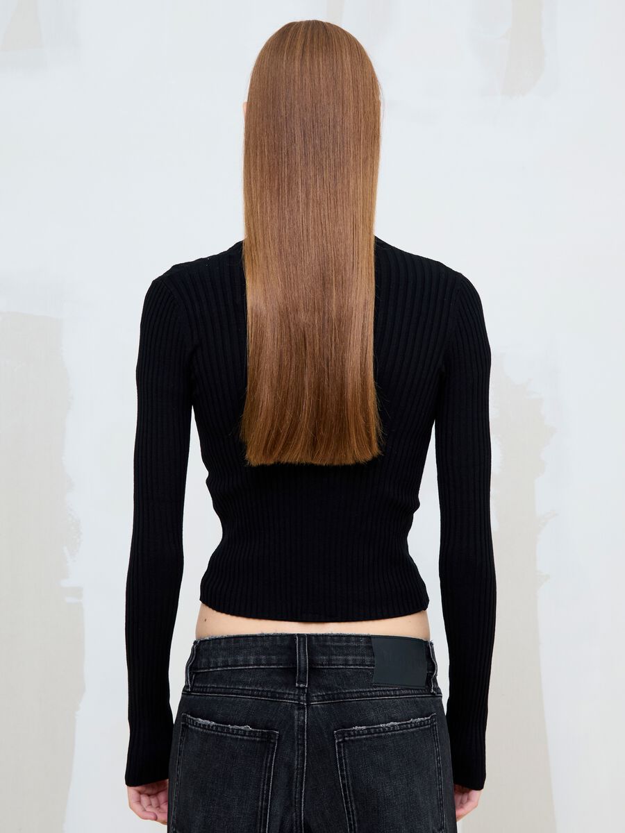 Black Ribbed Knit Full-Zip_3