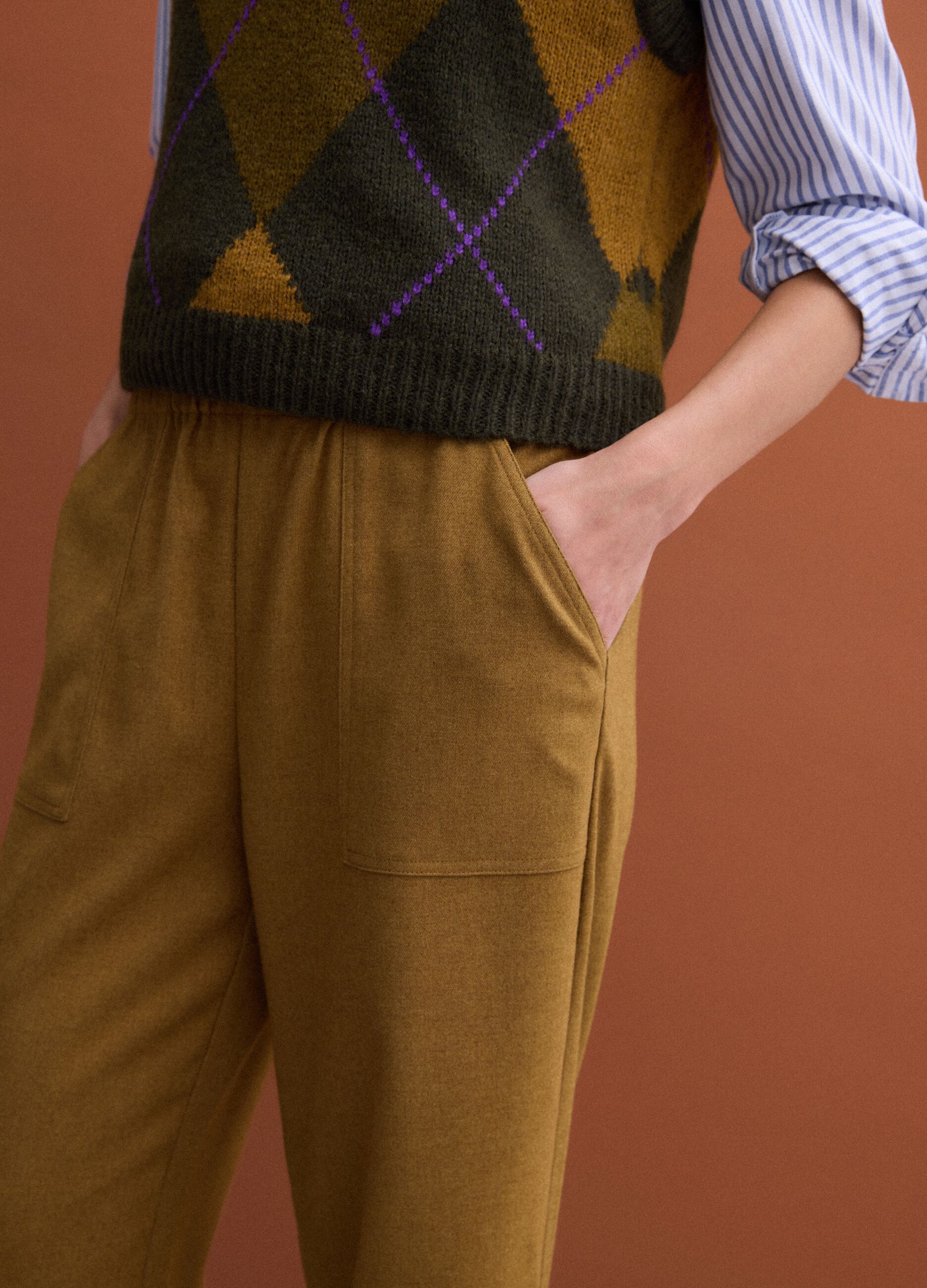 Beige stretch-viscose straight-fit trousers