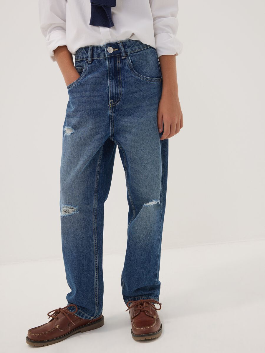 Blue baggy pure cotton ripped jeans for boys_2