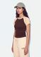 Brown stretch cotton crew-neck T-shirt with contrasting sleeves_0