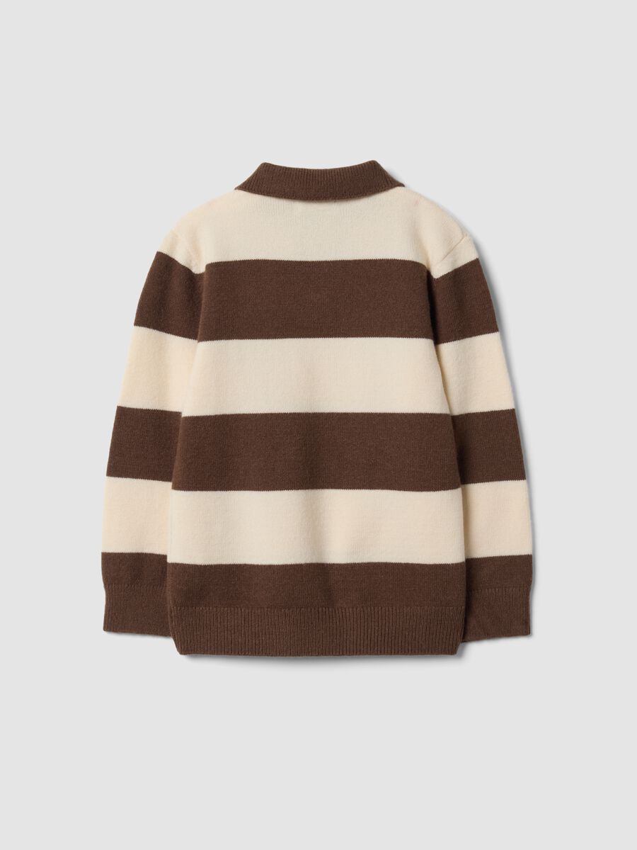 Brown striped polo-collar top_1