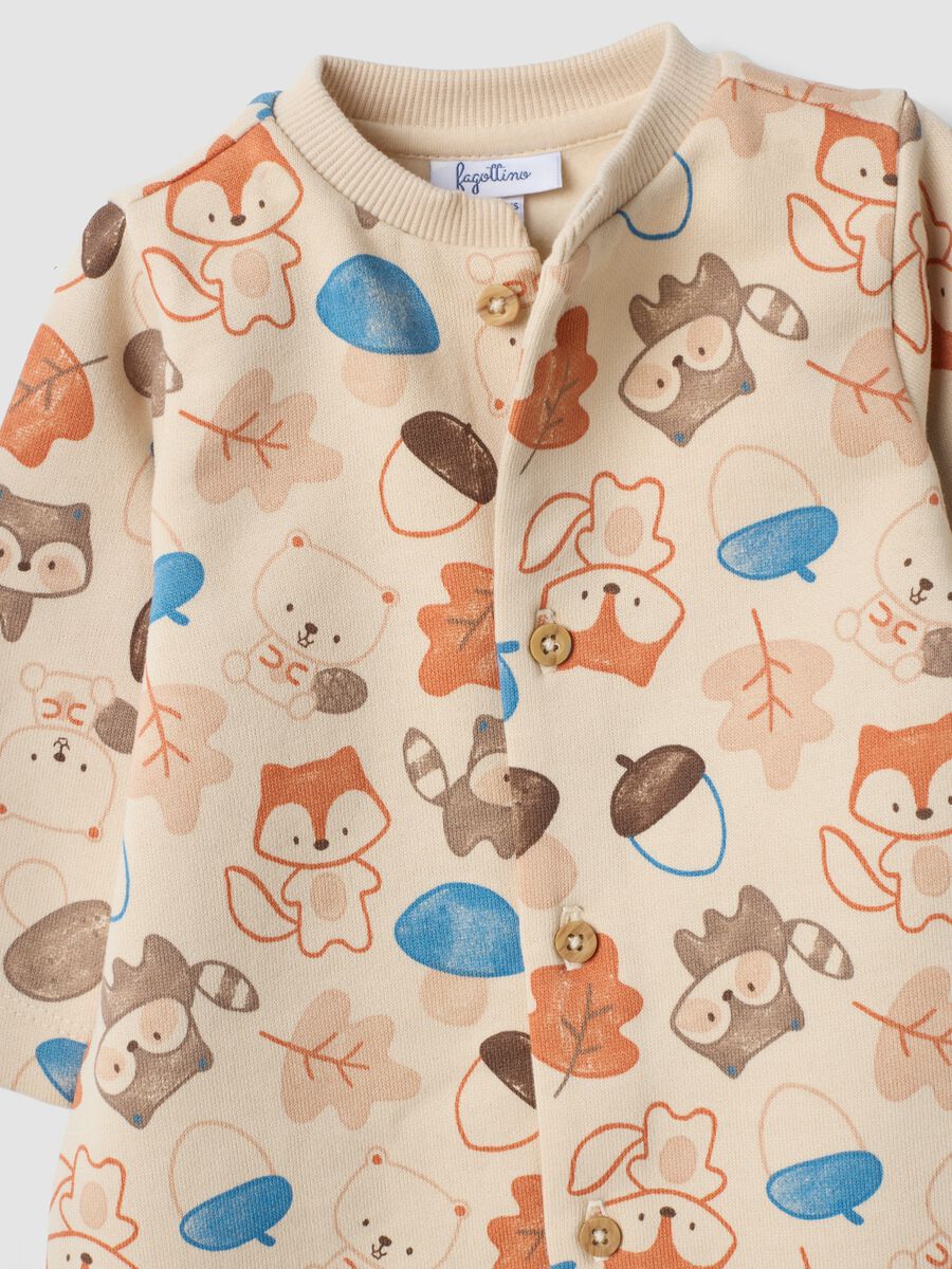 Tutina beige in puro cotone organico con stampa animali_2