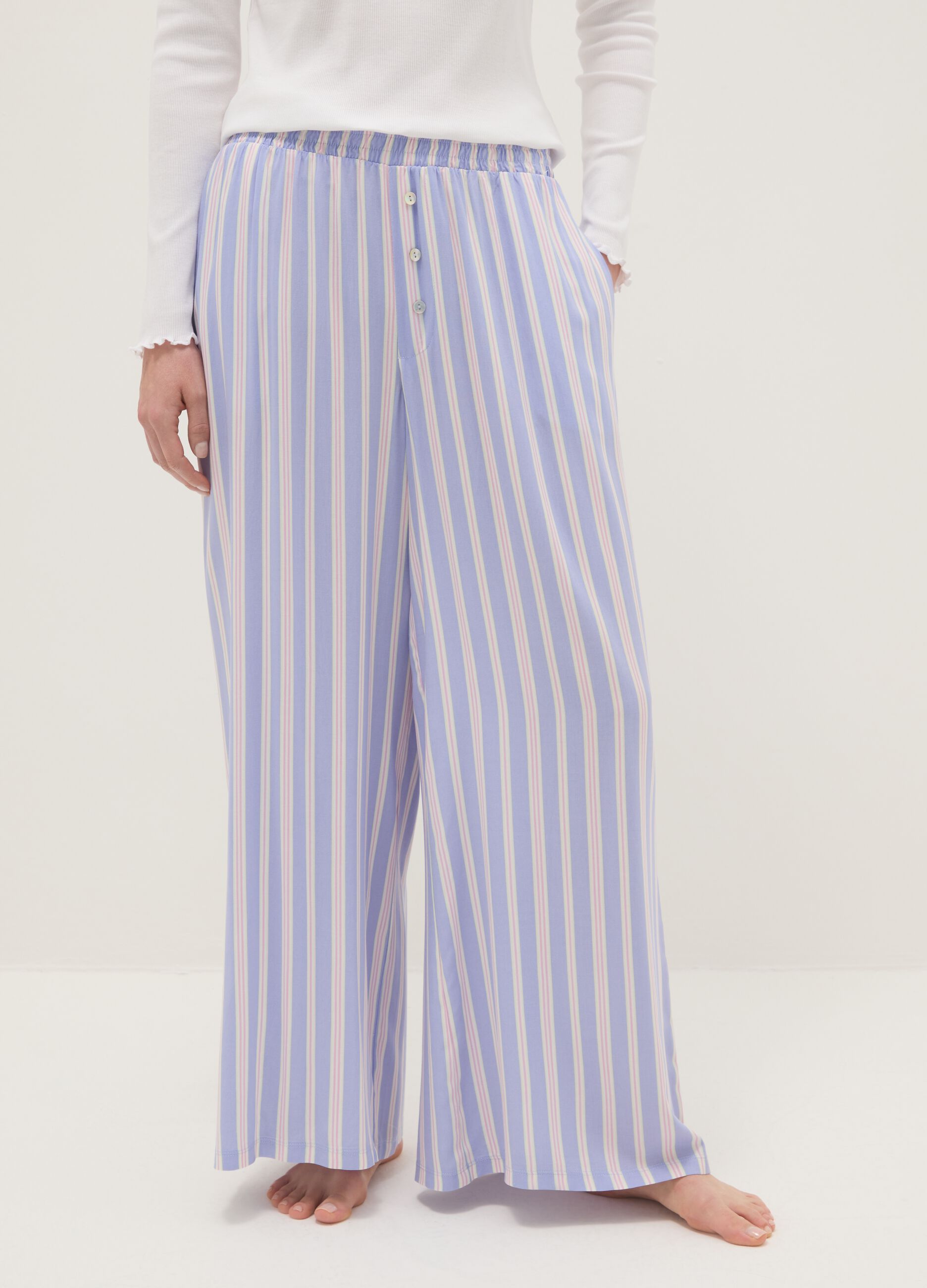 Regular fit multicolour striped trousers in pure viscose