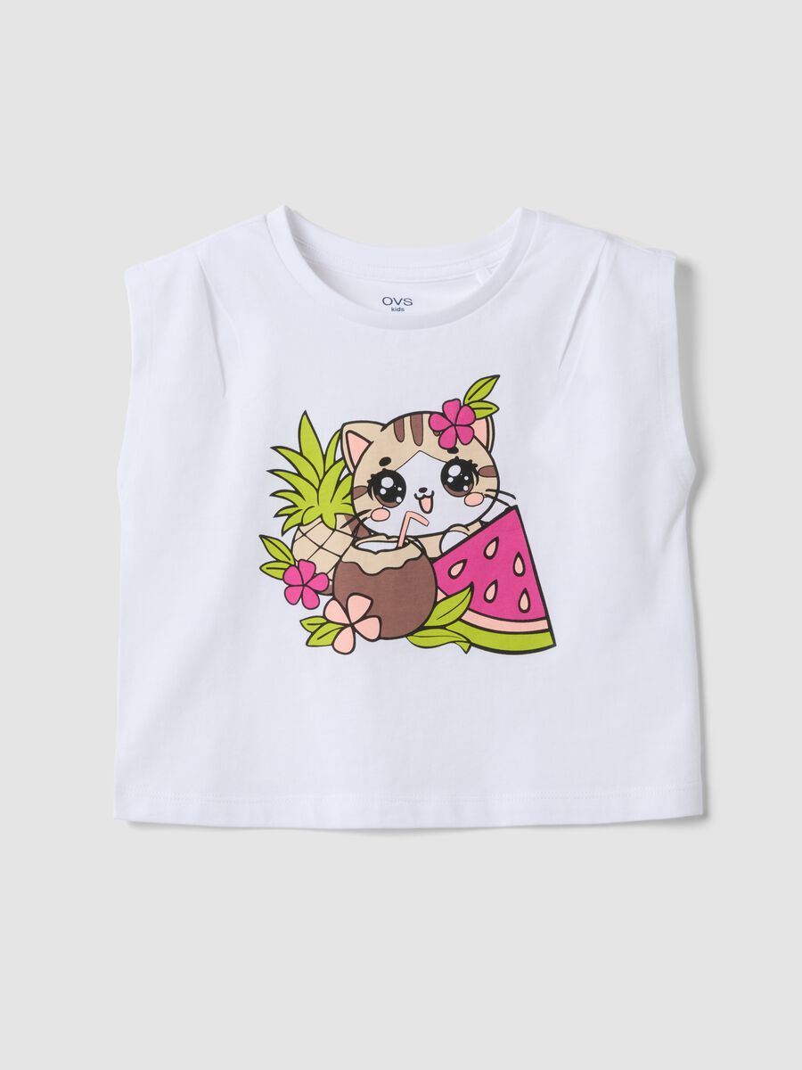 White pure cotton vest top with print_0