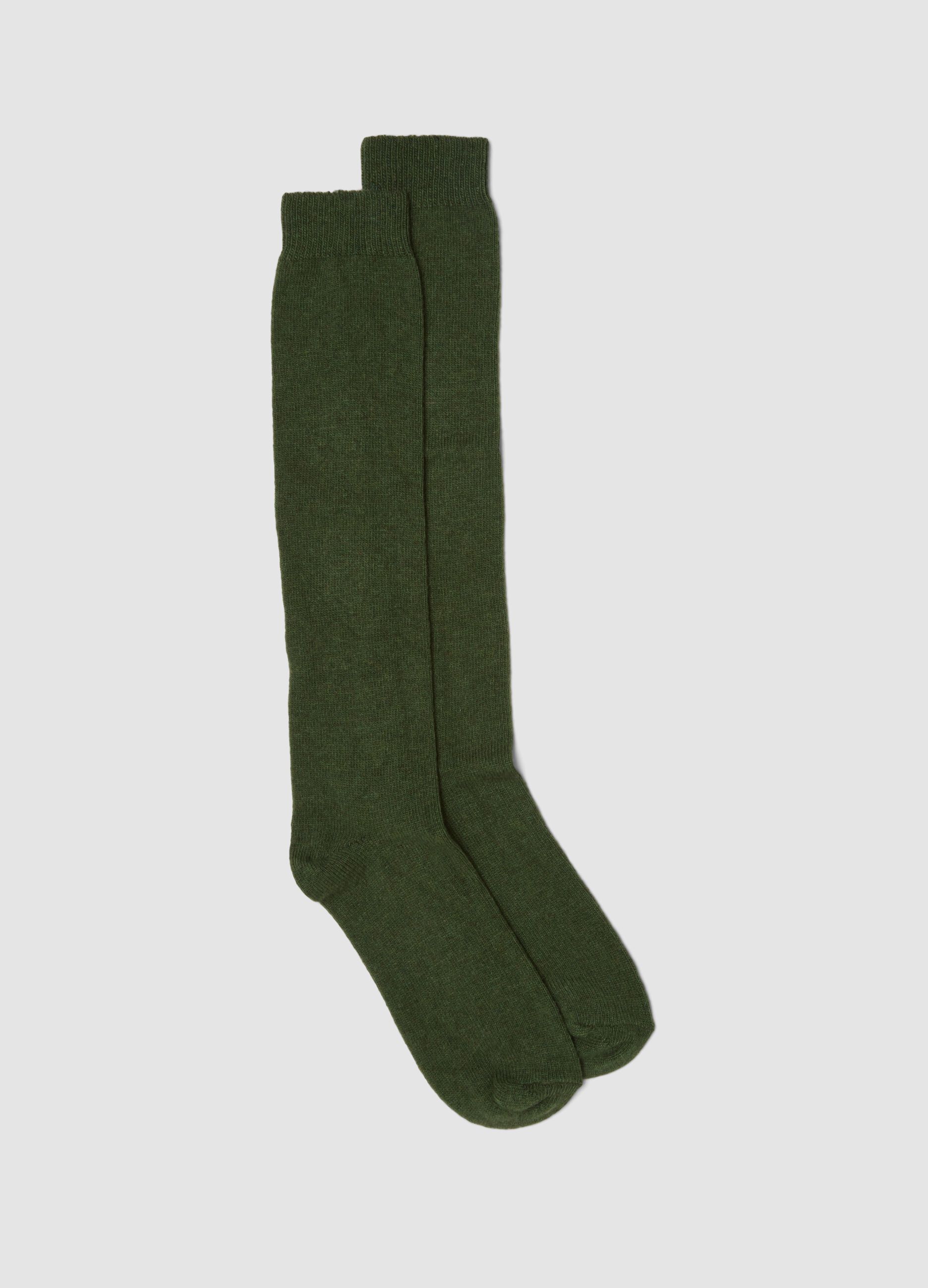 Green knee-high socks in wool, viscose and stretch cashmere