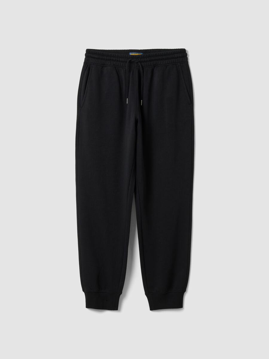Black cotton-blend joggers with cuffed hems and drawstring waist_0