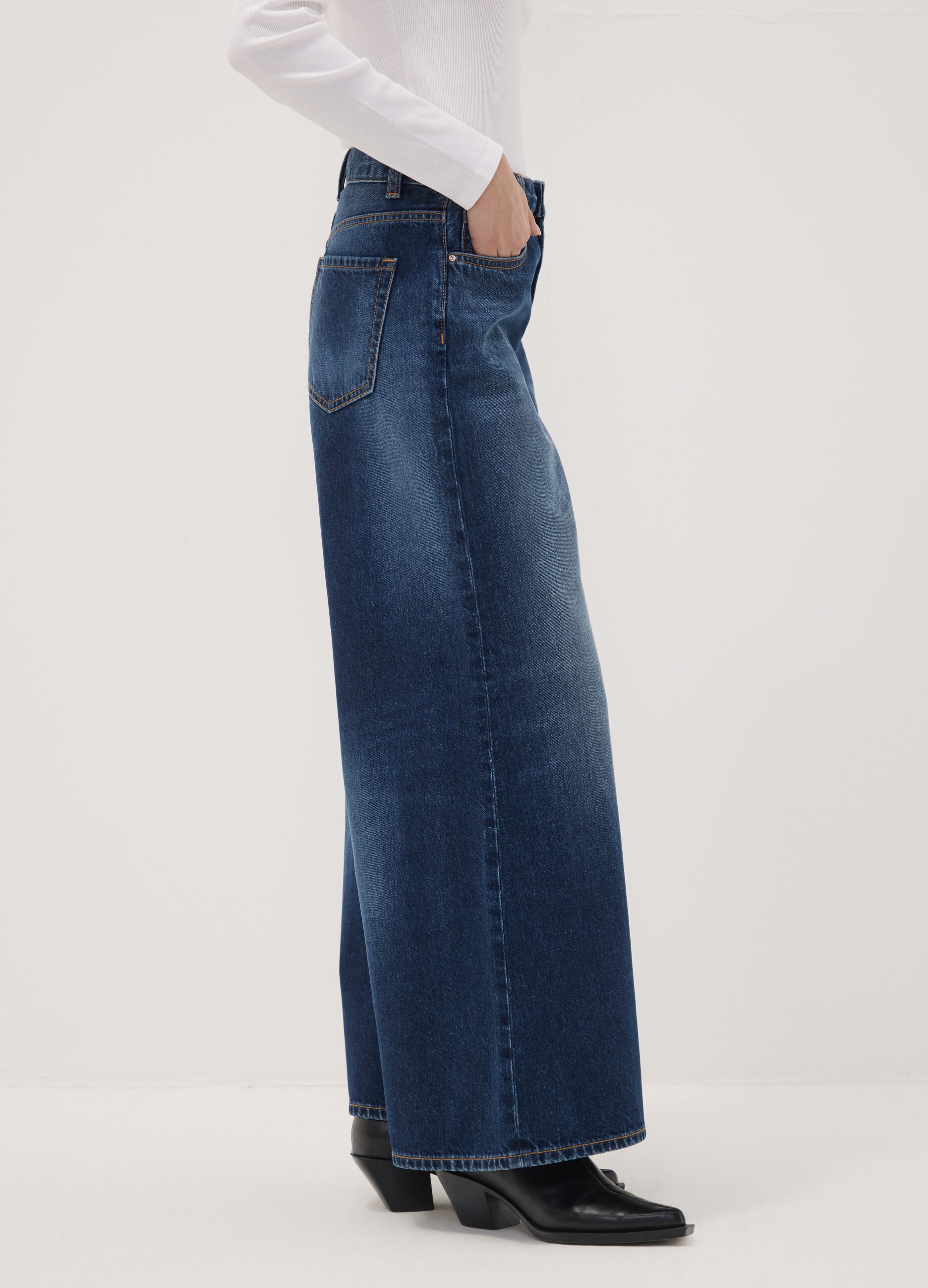 Blue pure cotton super wide-leg jeans