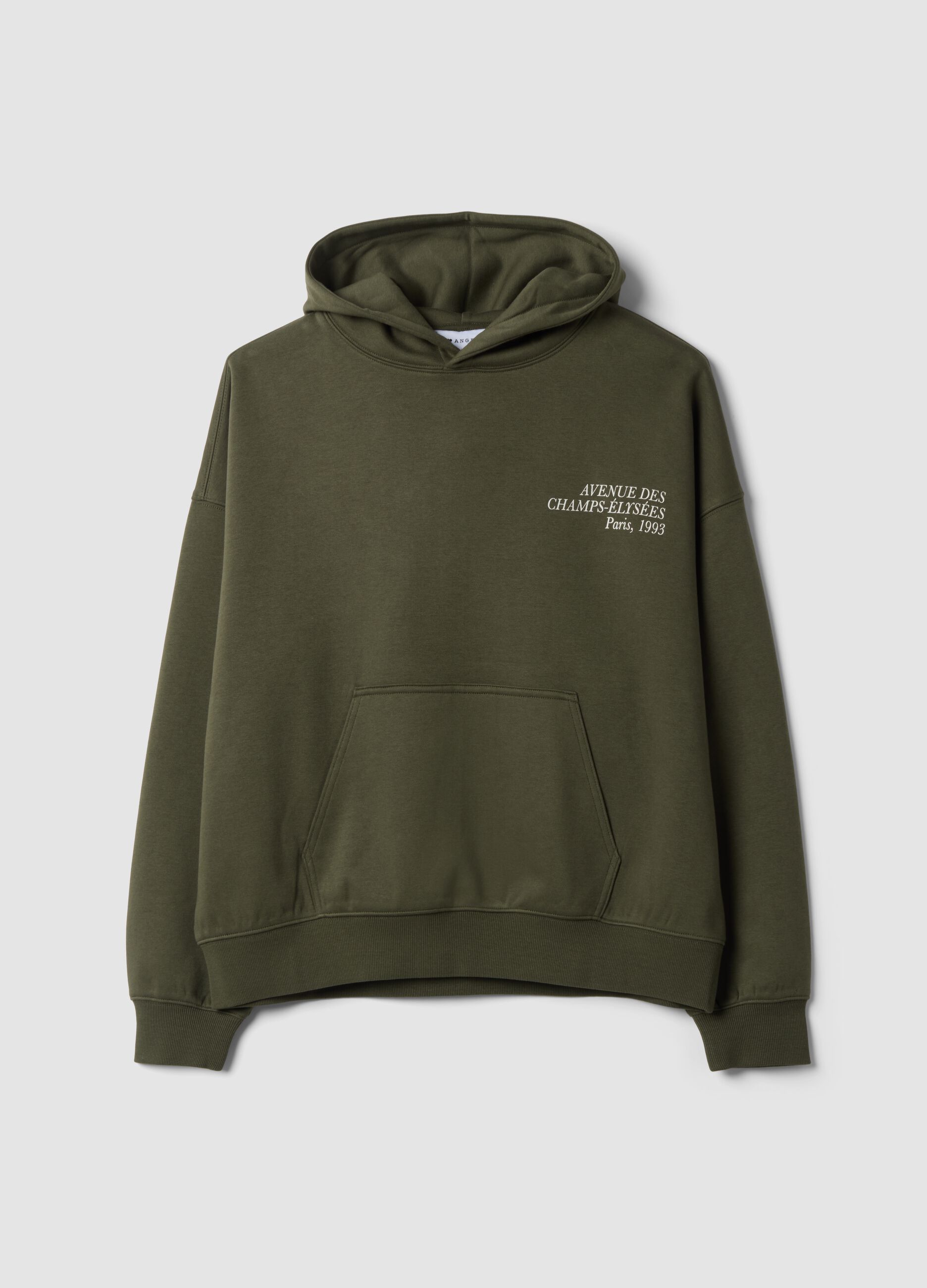 Green cotton-blend hoodie with crew neck