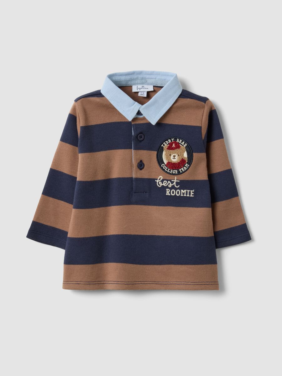 Brown polo shirt with blue stripes in organic cotton for baby, regular fit_0