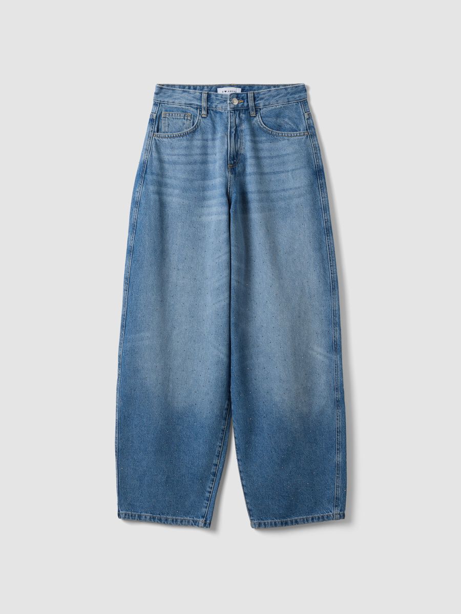 Blue pure-cotton skater-fit jeans with rhinestones_0