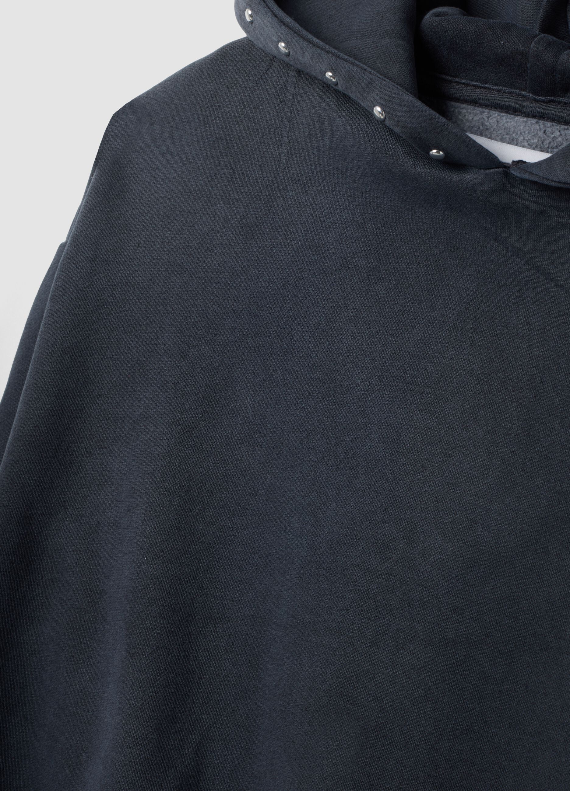 Grey cotton-blend hoodie with rhinestones, relaxed fit