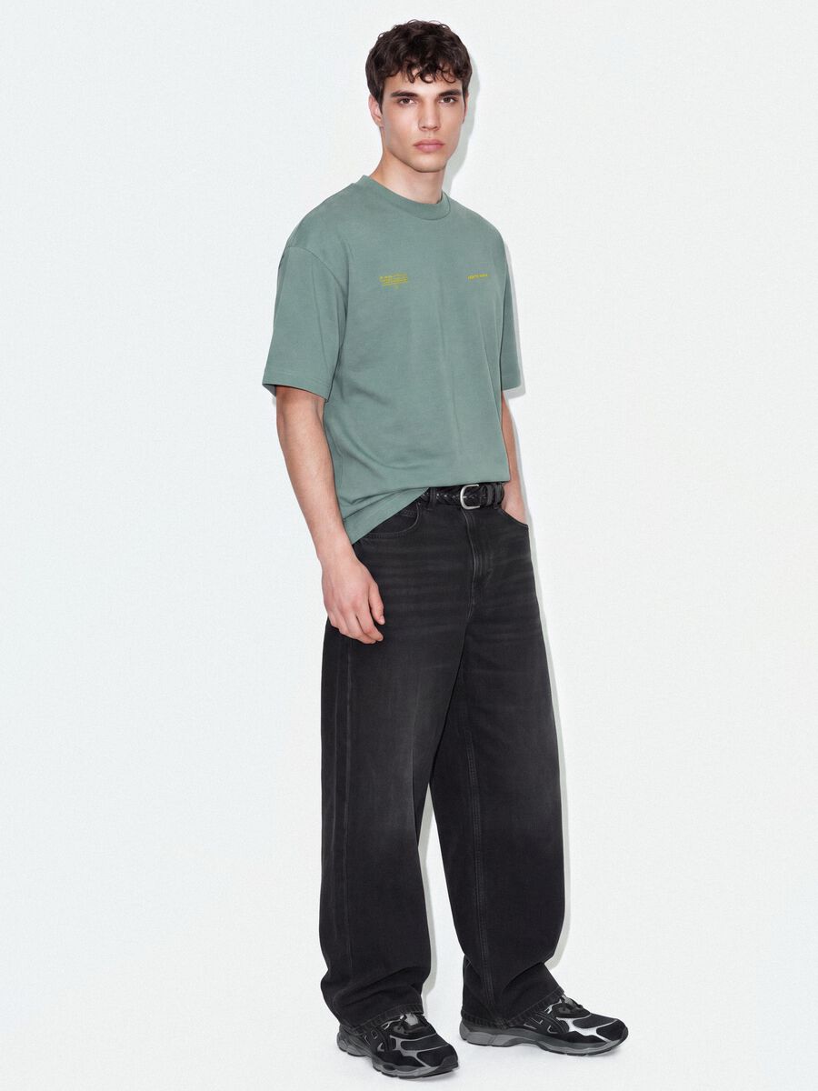 Brown cropped pure cotton T-shirt with boxy fit print_1