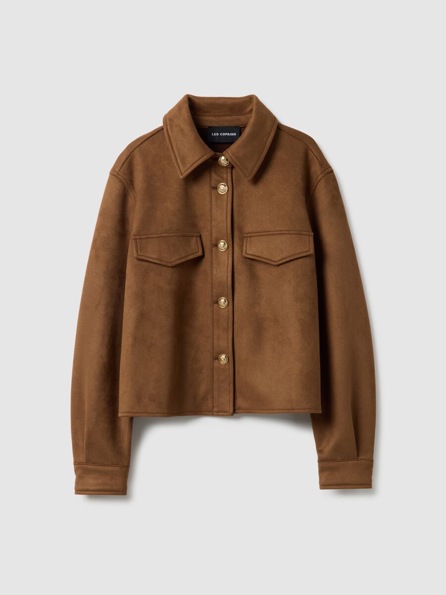 Elegant brown regular fit jacket with gold buttons_4