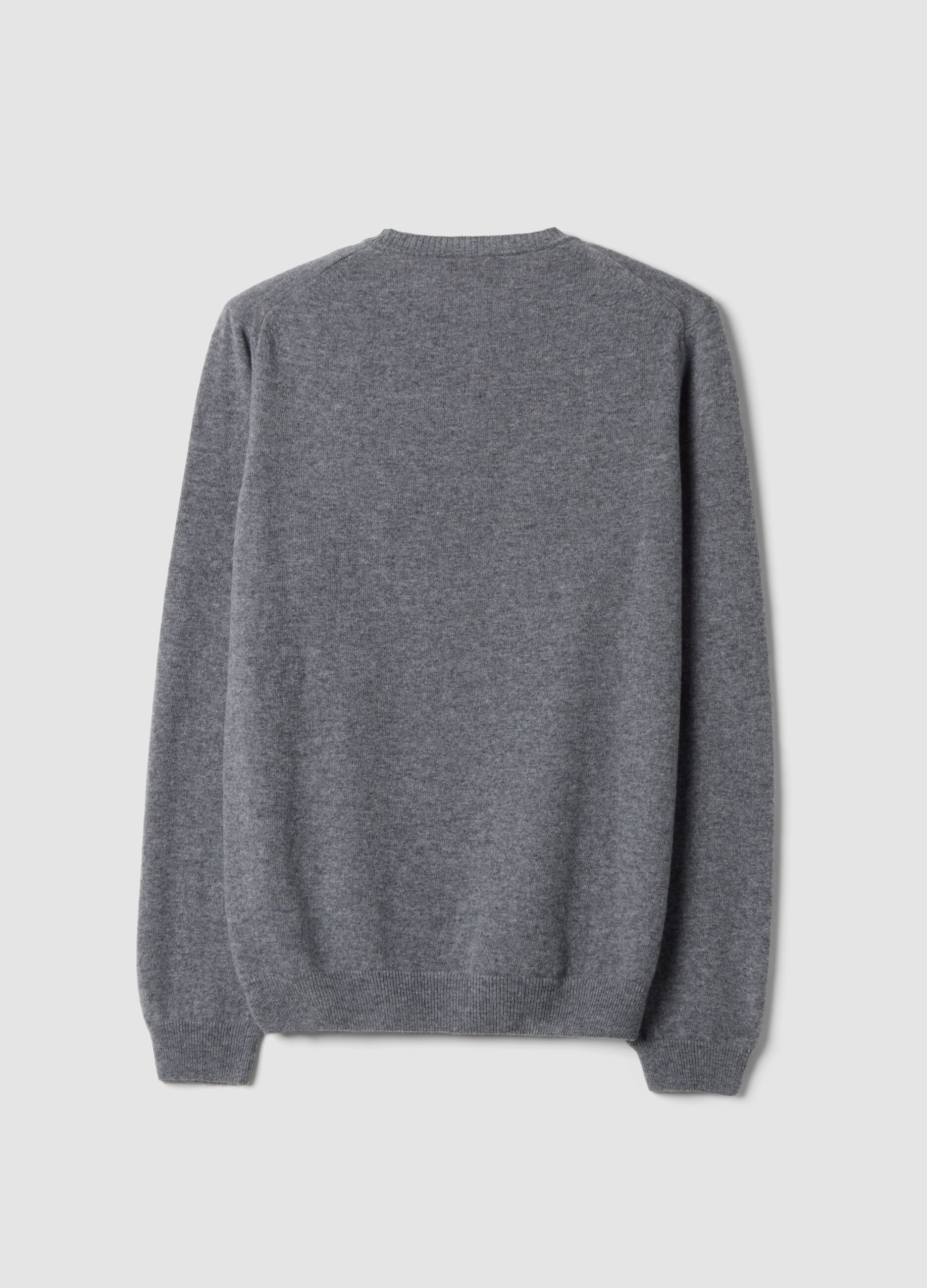 Grey pure lambswool crew-neck jumper, regular fit