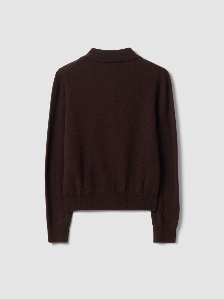 Brown pure wool cardigan with polo collar, regular fit_2