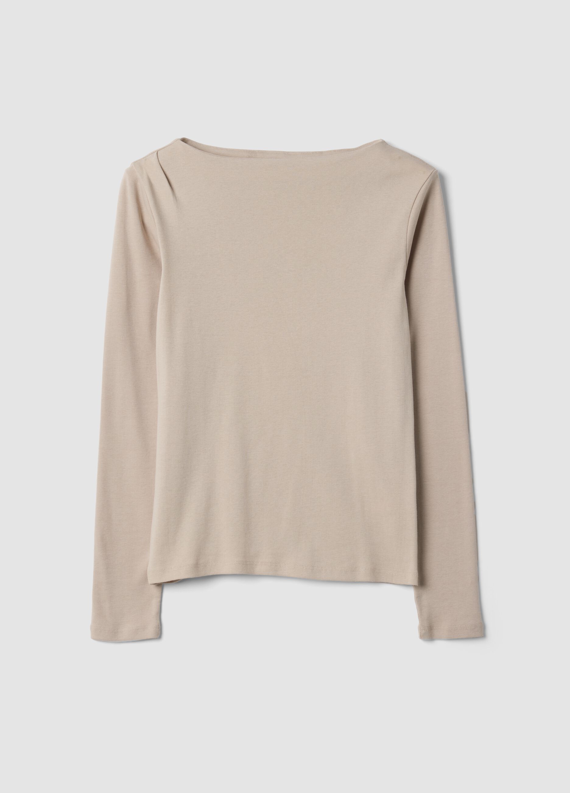 Beige pure cotton crew-neck T-shirt