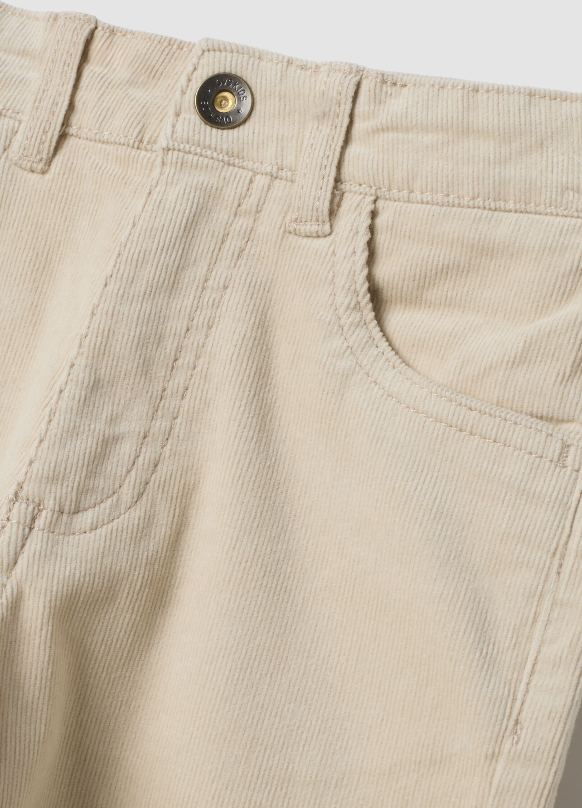 Beige ribbed stretch cotton trousers