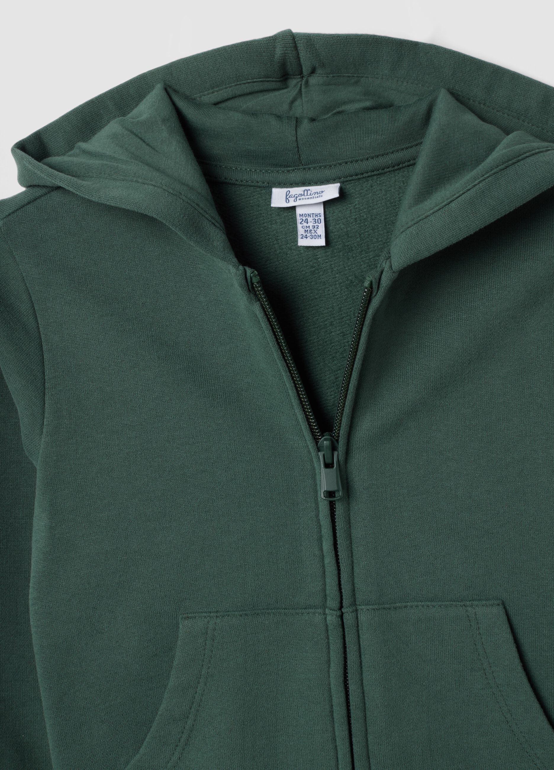 Felpa verde con cappuccio in puro cotone organico regular fit