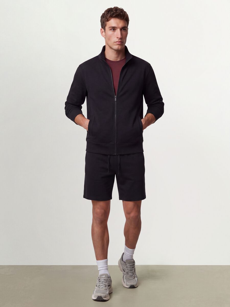 Black cotton-blend regular-fit sweatshirt with crew neck and zip_1