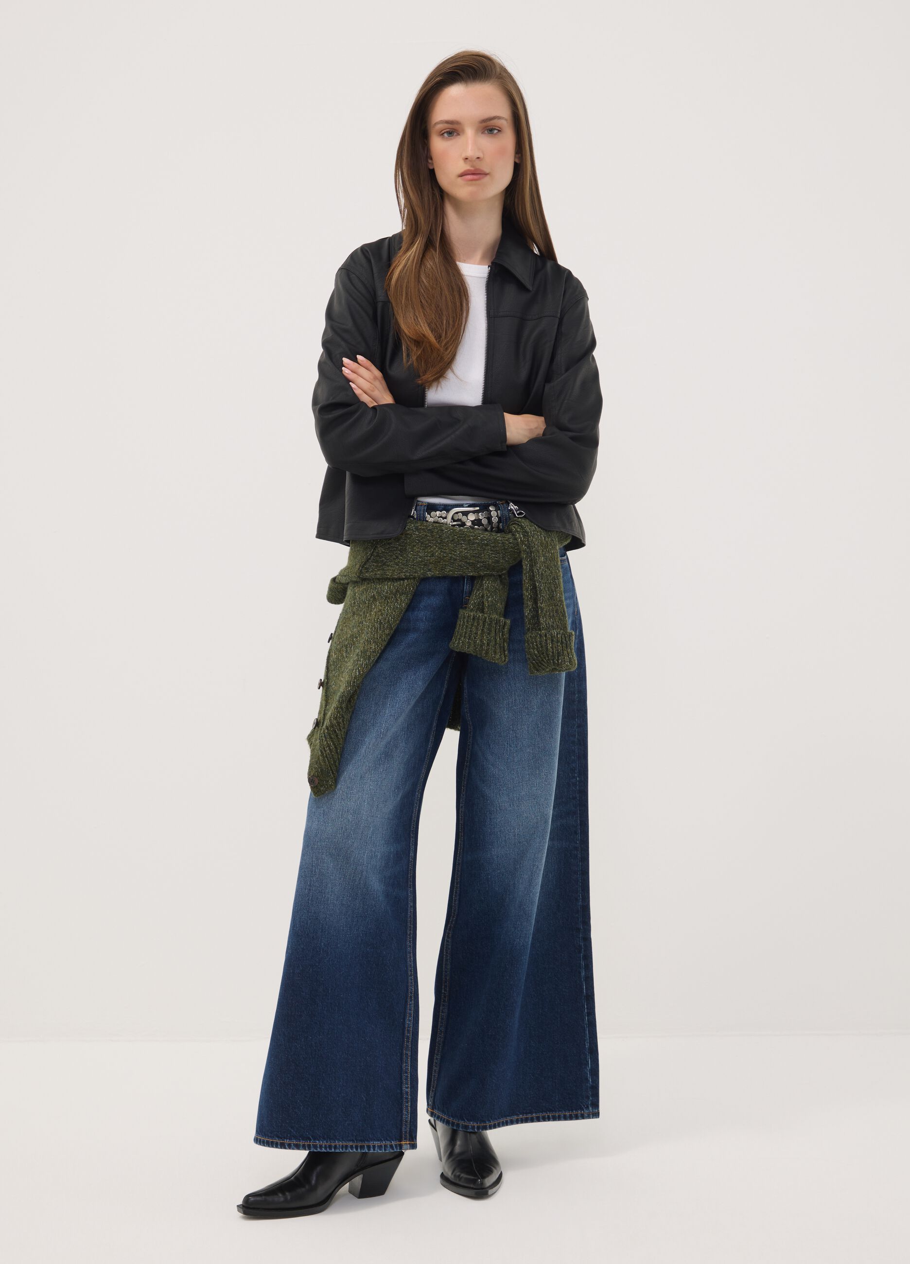Blue pure cotton super wide-leg jeans