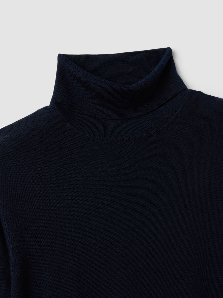 Navy blue pure merino wool turtleneck jumper, regular fit_5