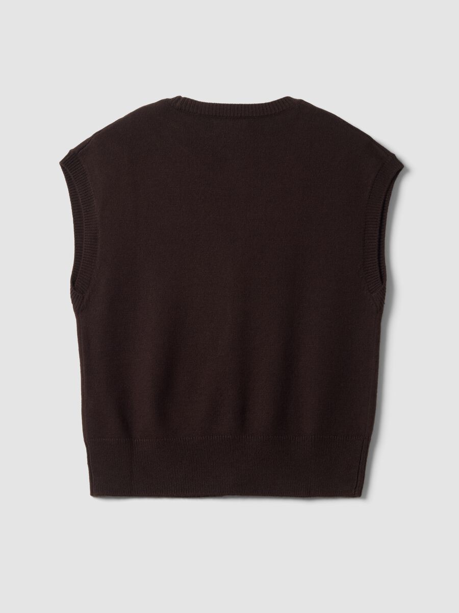 Gilet marrone con scollo profondo a V e bottoni over fit_2