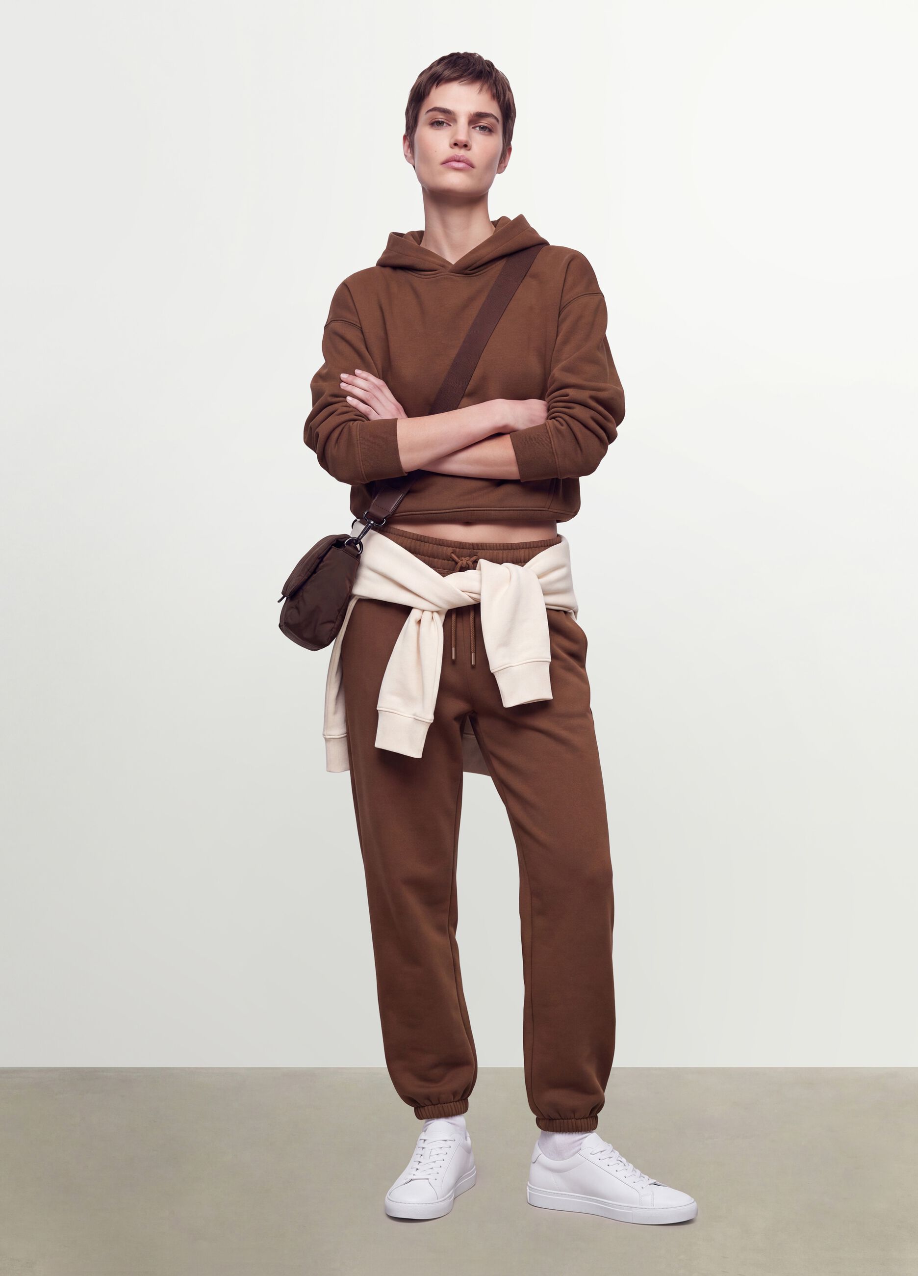 Brown cotton-blend hoodie with a regular fit