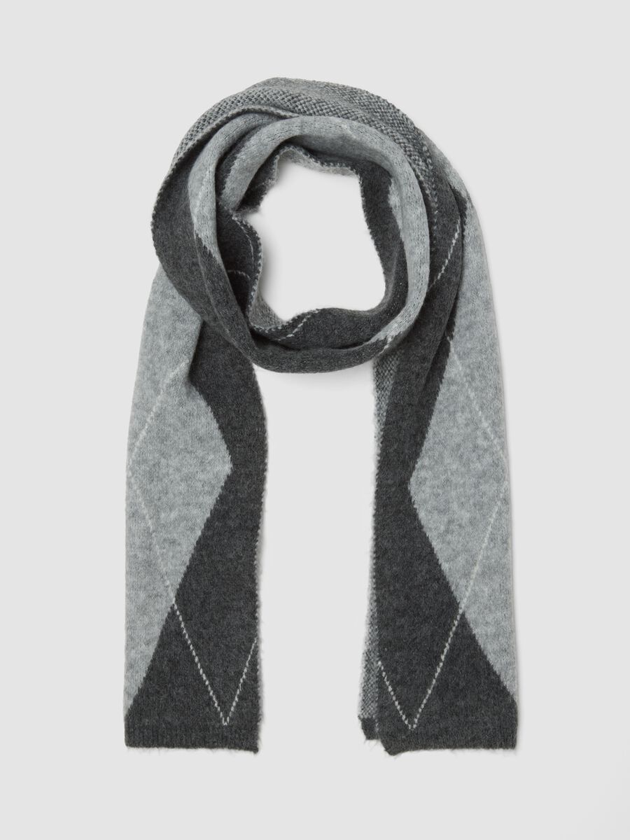 Grey diamond-pattern stretch-fabric scarf_0