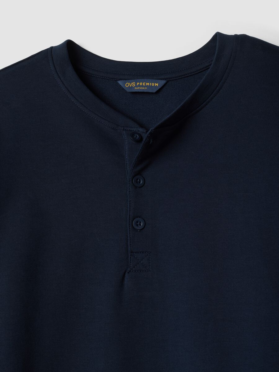 Blue pure cotton pyjamas with Henley neckline_6