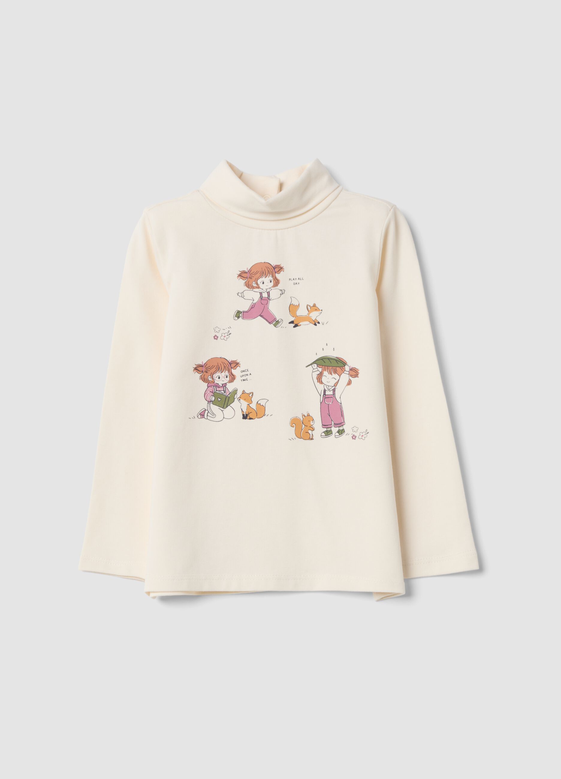 Maglietta bianca in cotone organico elasticizzato con stampa regular fit