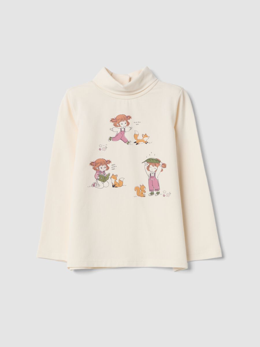 Maglietta bianca in cotone organico elasticizzato con stampa regular fit_0