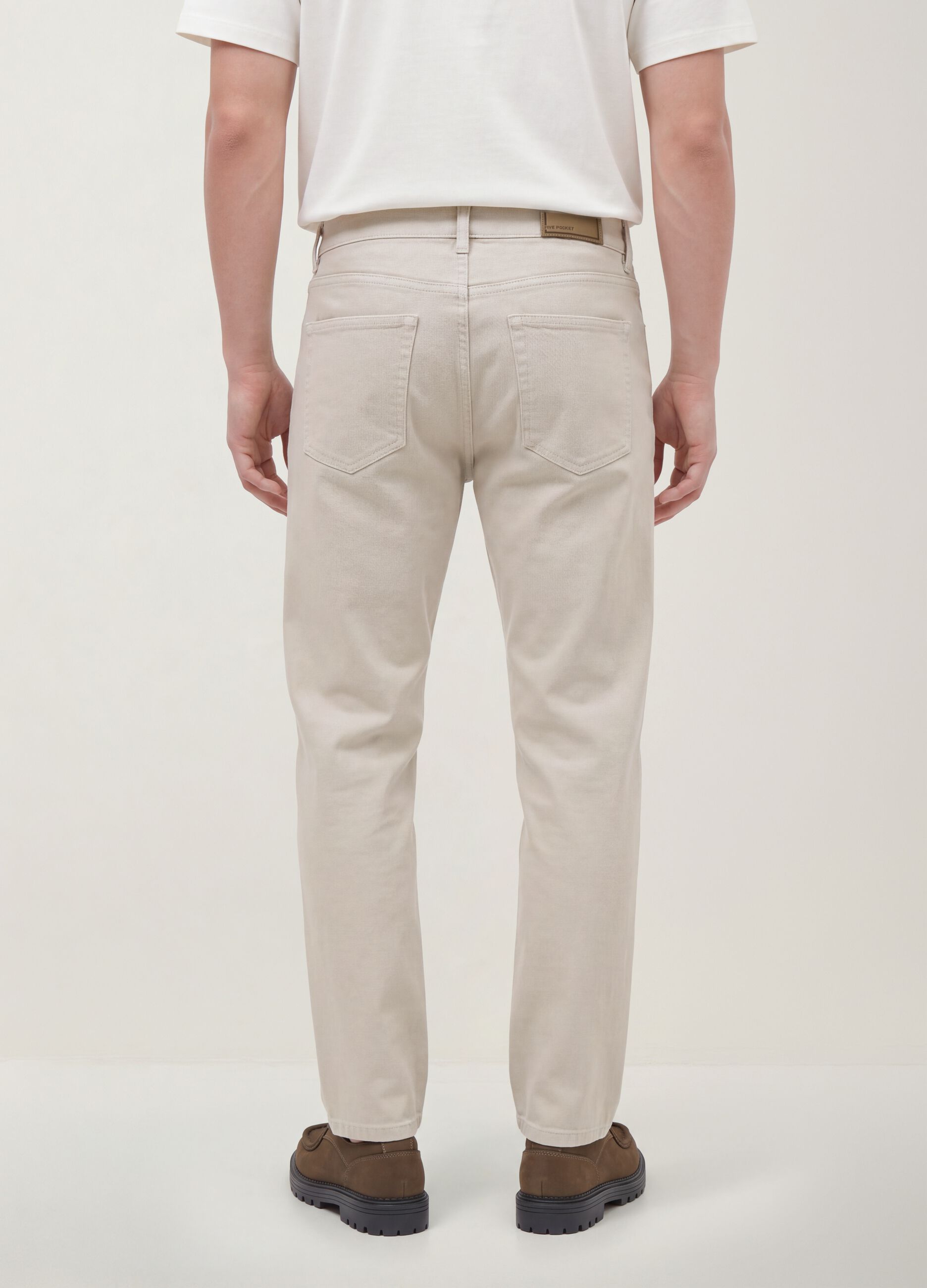 Pantaloni straight grigi in twill di cotone elasticizzato