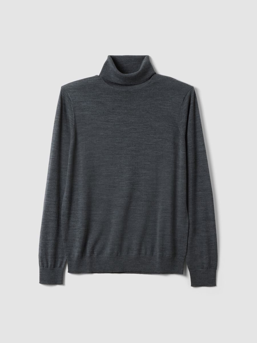 Grey Marl Merino Wool Roll-Neck Jumper_0