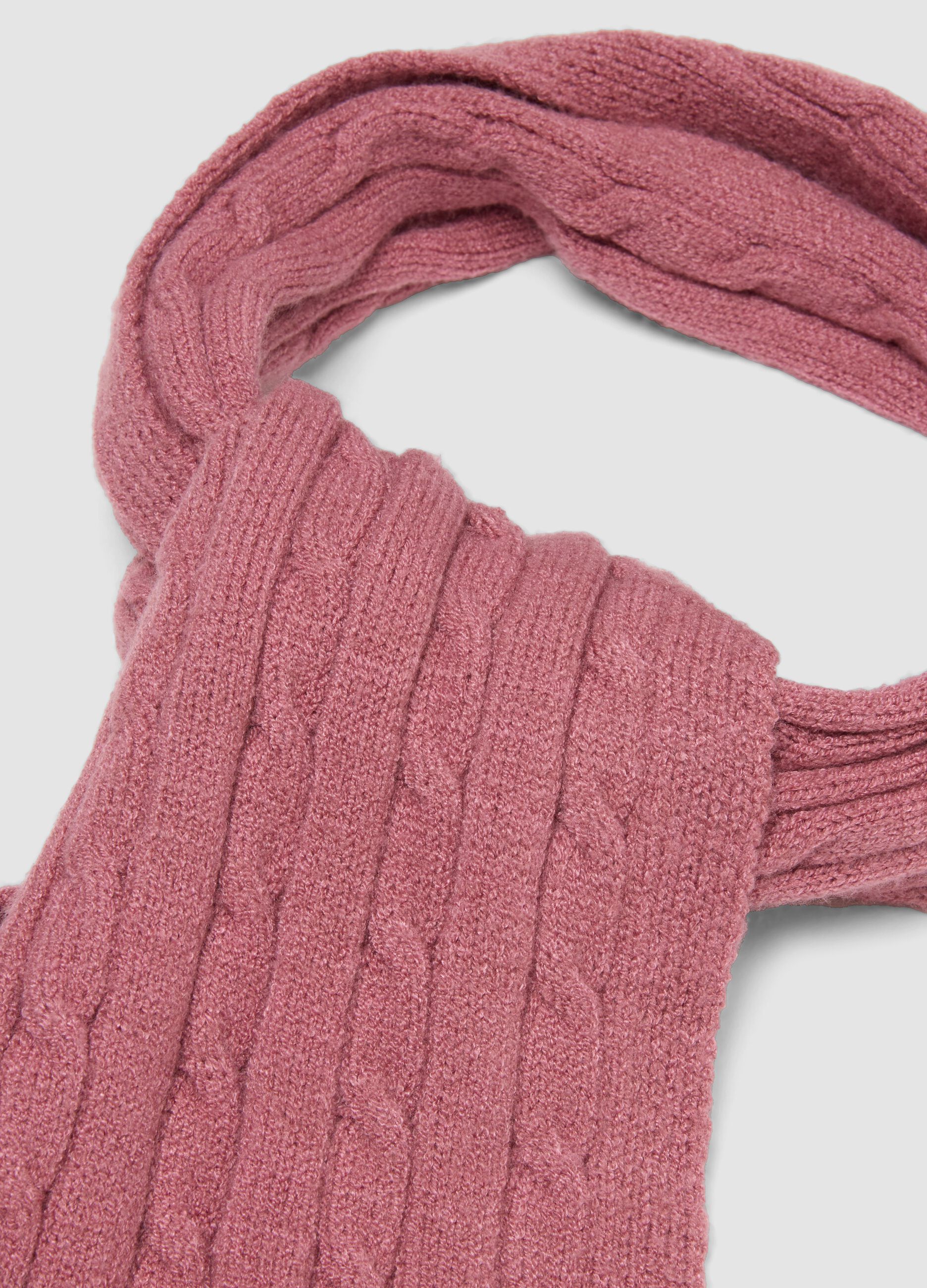 Pink cable-knit viscose-blend scarf
