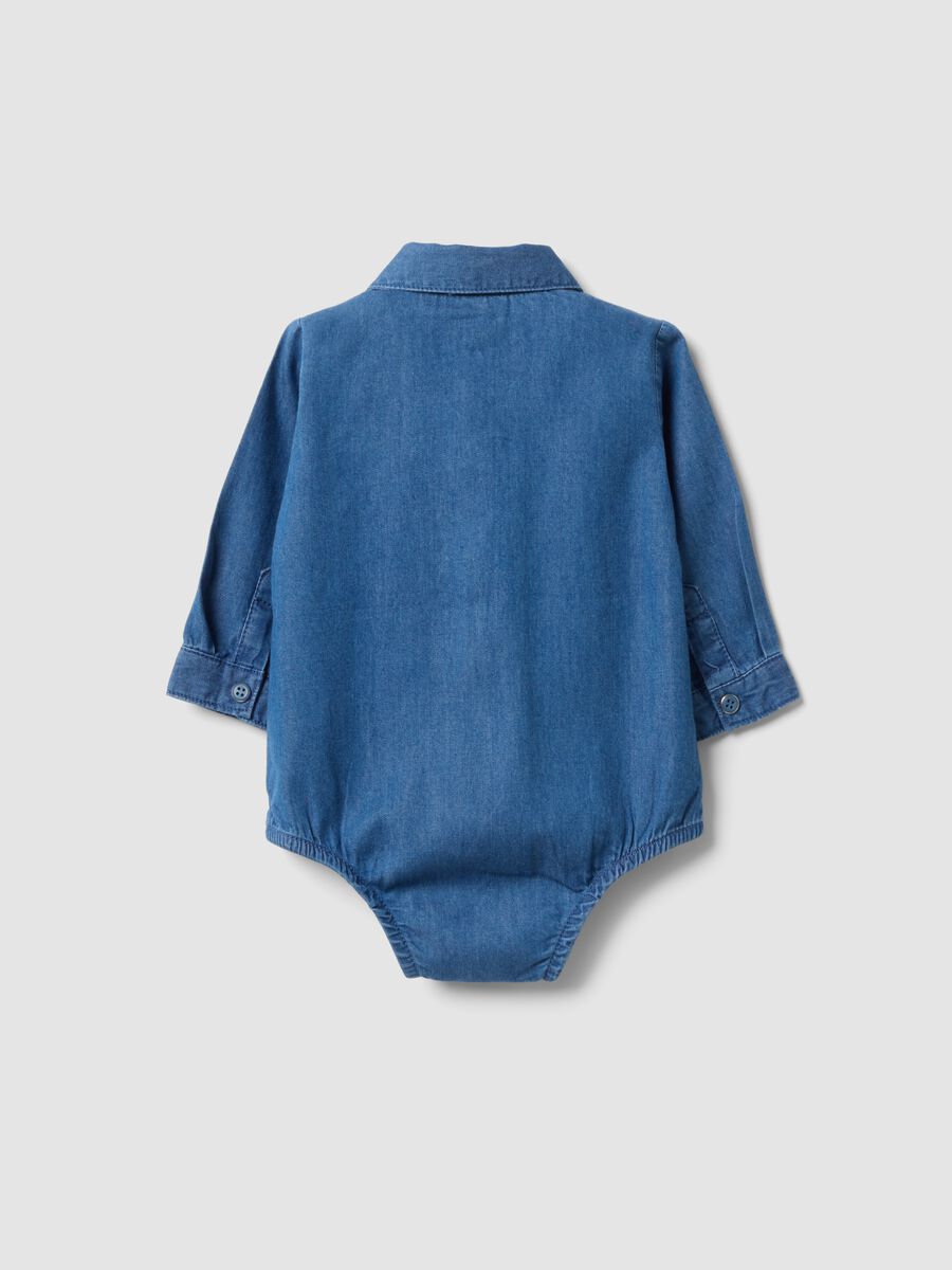 Blue pure cotton bodysuit with crew neck_1