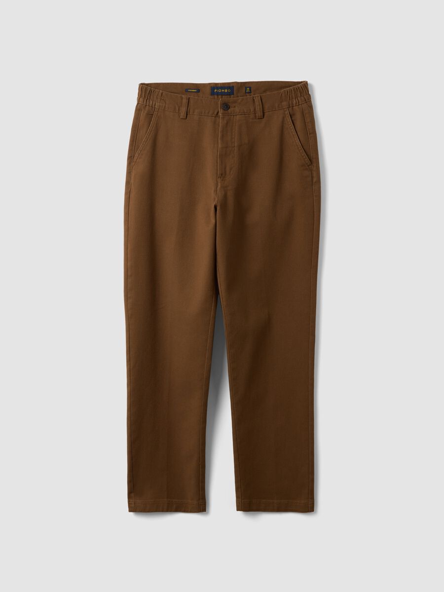 Brown stretch cotton straight-fit chino trousers_5