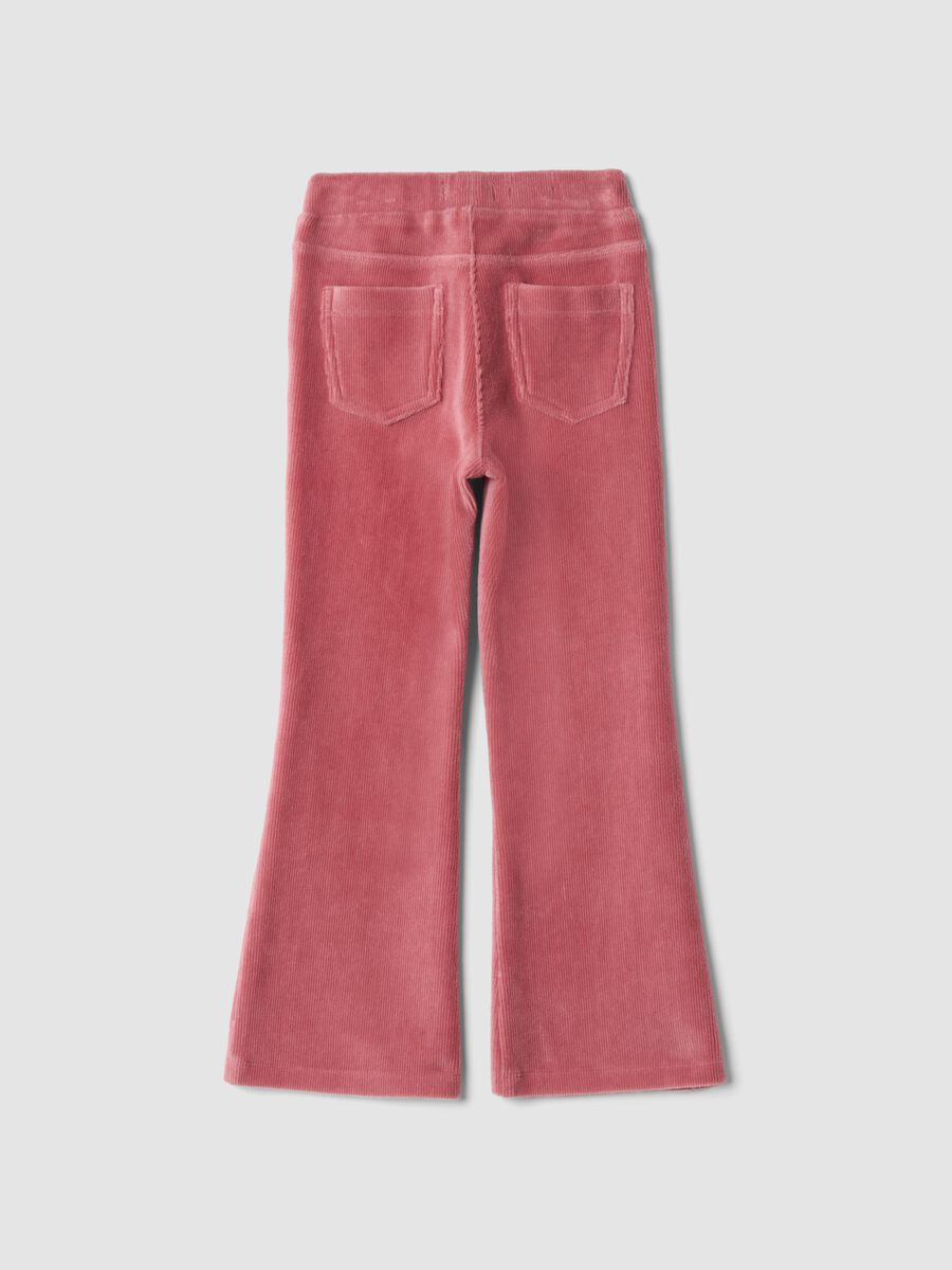 Pink ribbed stretch cotton flared trousers_1