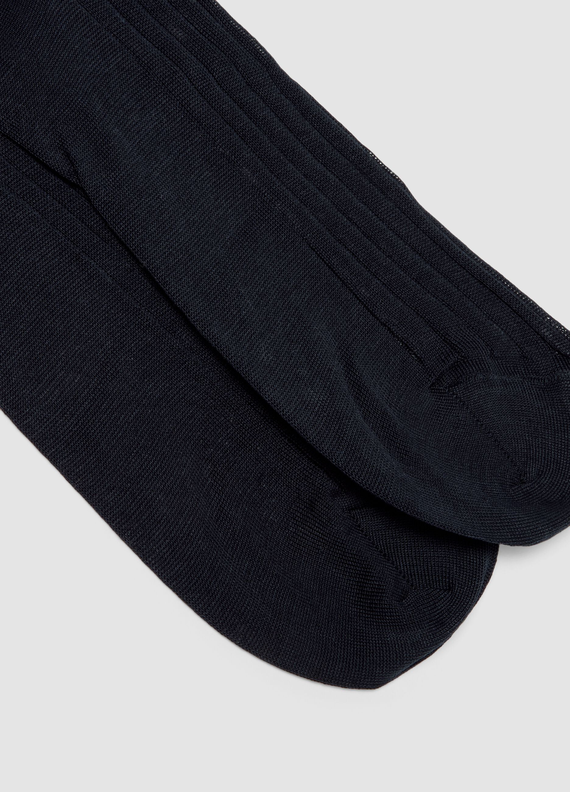 Blue ribbed pure cotton ankle socks
