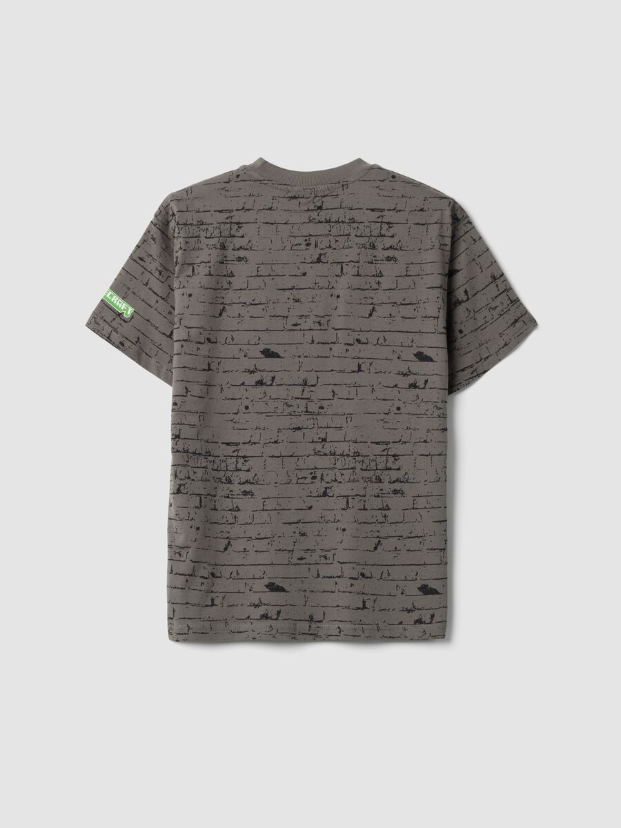 Grey pure cotton crew-neck Minecraft print T-shirt_1