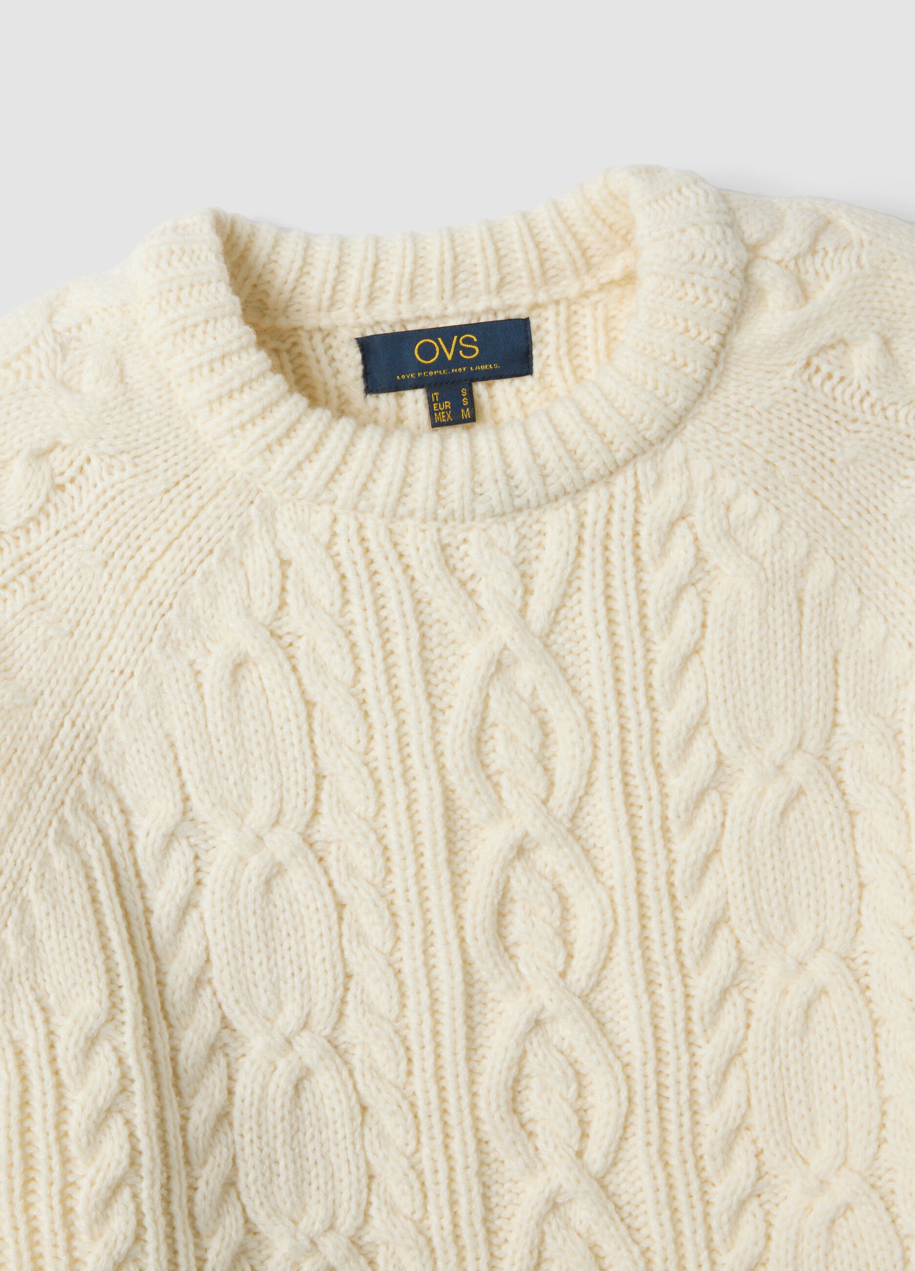 White wool-blend cable-knit crew-neck jumper